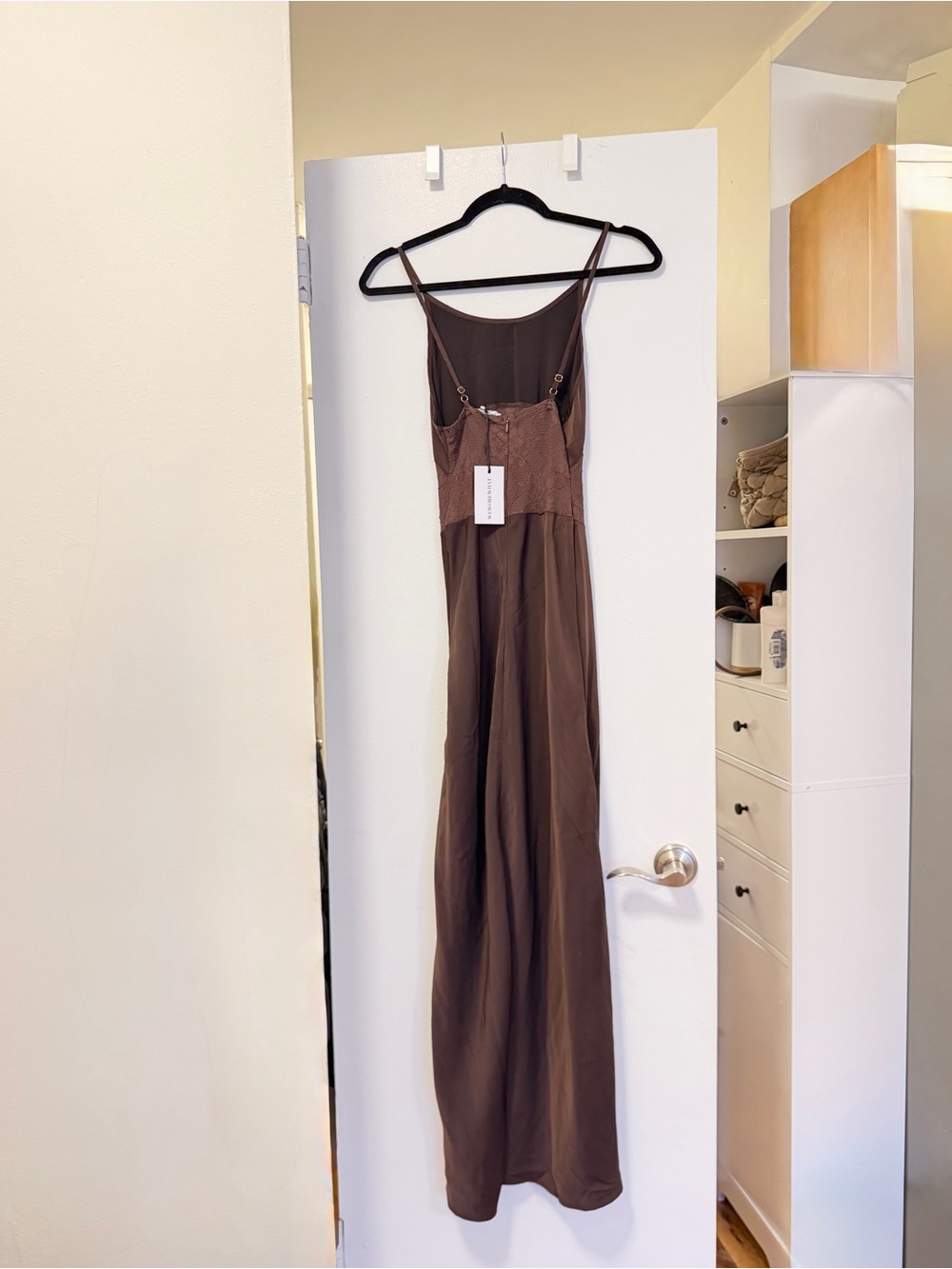 NWT WeWoreWhat Brown Lace-Panel Slip Dress - Picture 7 of 10